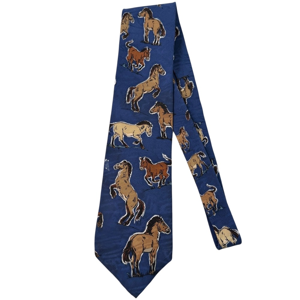 World Wildlife Fund WWF Przewalski's Horse Silk Tie Blue 1993 Vintage